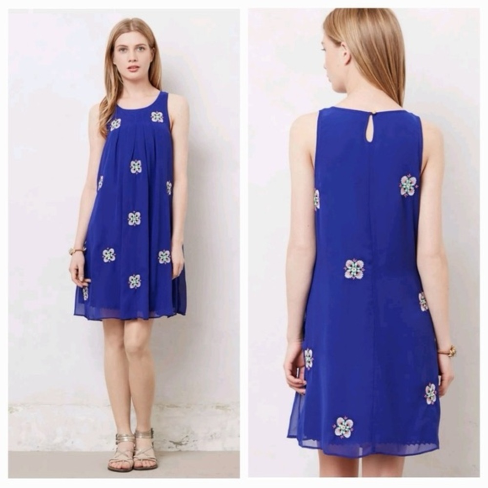 Anthropologie | Dress | Blue Dress with Beaded Floral Embellishments